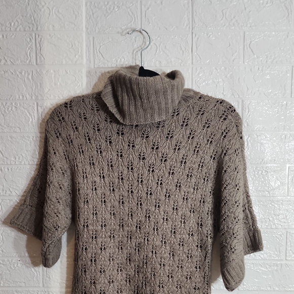 Kenar Taupe Cowl Neck Sweater with Fringe - Picture 6 of 7